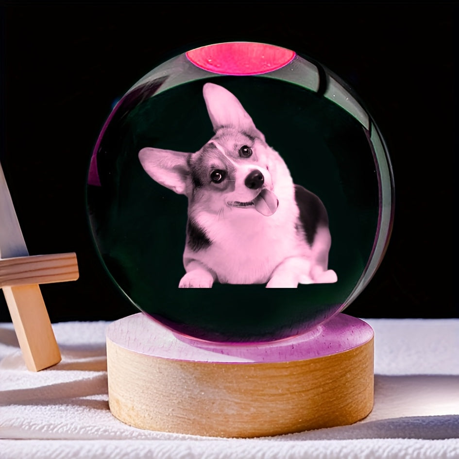 Custom Photo Crystal Glass Sphere with Wooden Base