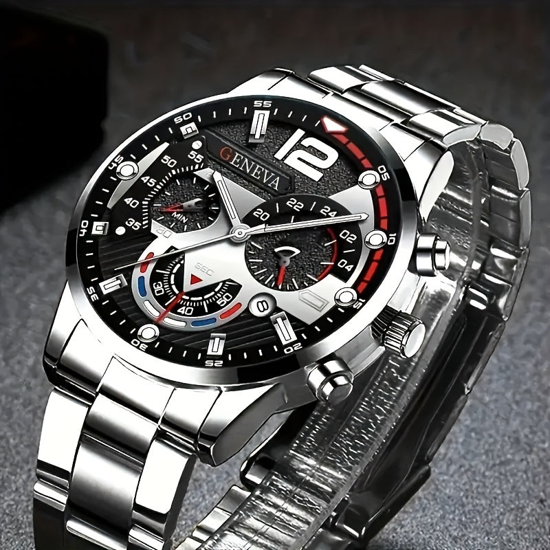 4pcs Men's Fashion Watch Set, Quartz Movement