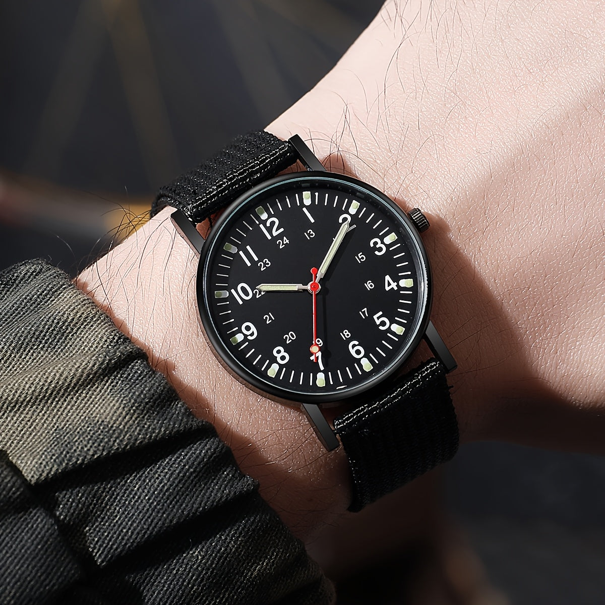5pcs Men's Nylon Strap Quartz Watch Set