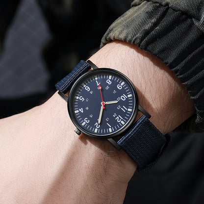 5pcs Men's Nylon Strap Quartz Watch Set