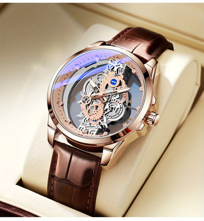 Men's Rose Golden Skeleton Luminous Quartz Watch