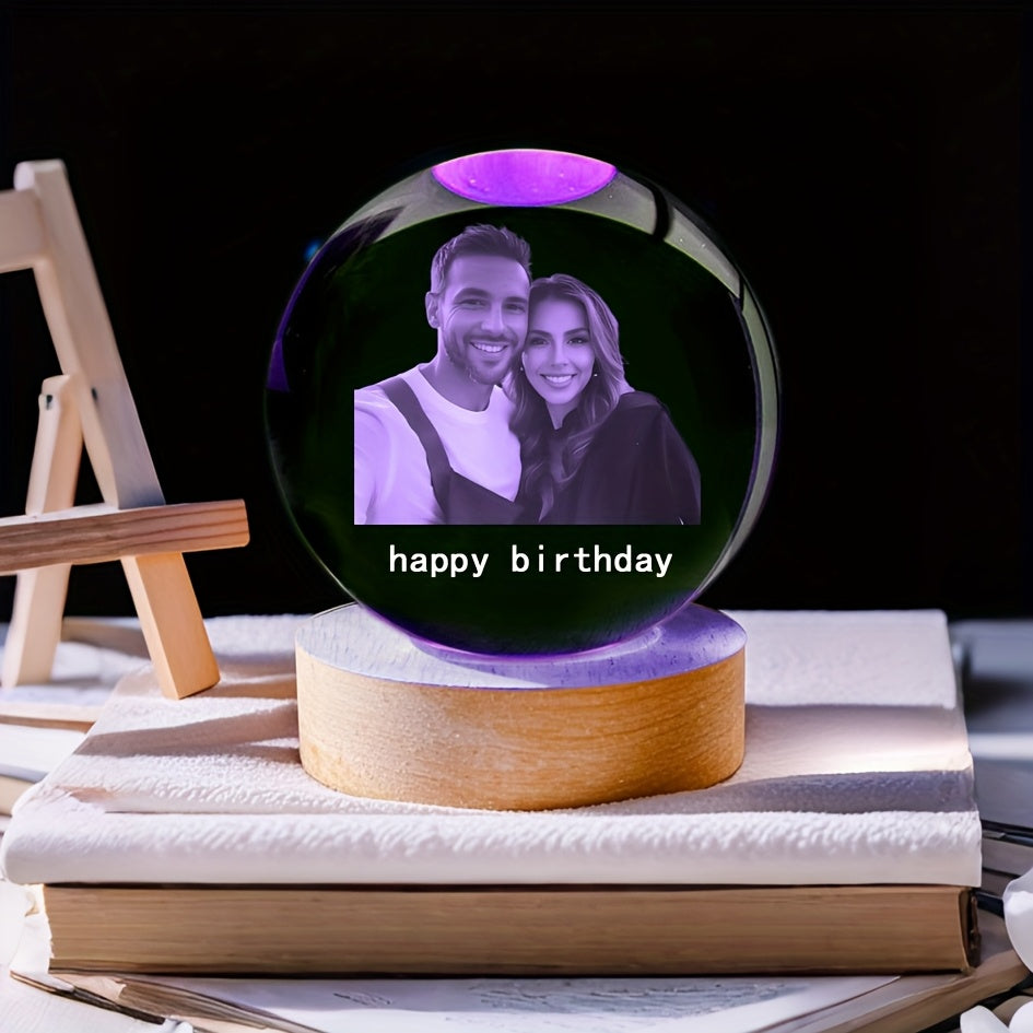 Custom Photo Crystal Glass Sphere with Wooden Base