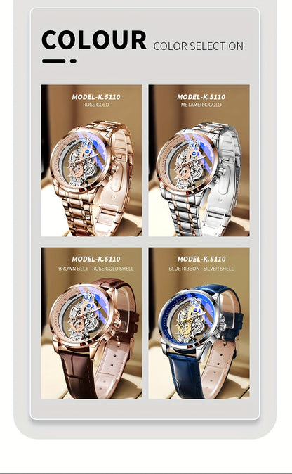 Men's Rose Golden Skeleton Luminous Quartz Watch