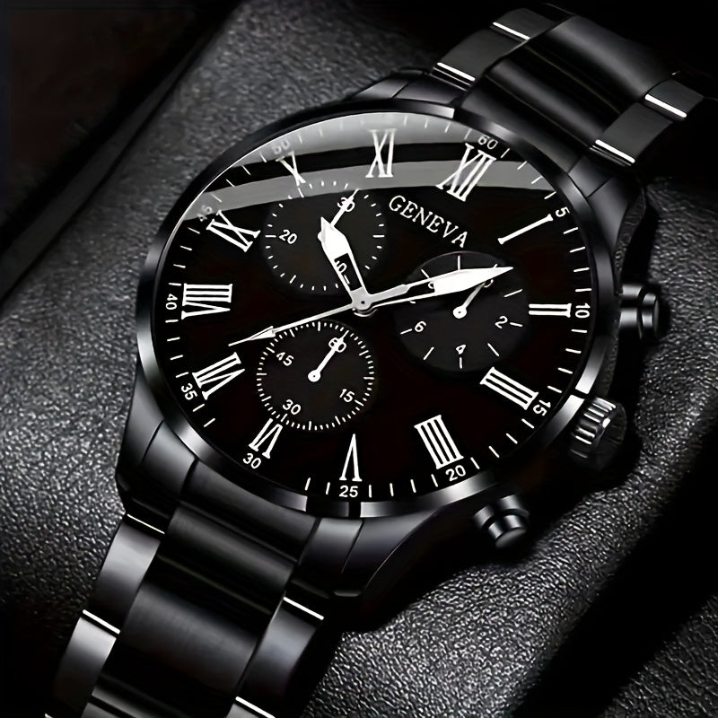 4pcs Men's Fashion Watch Set, Quartz Movement