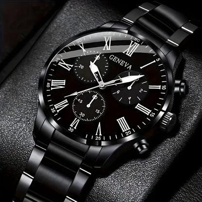 4pcs Men's Fashion Watch Set, Quartz Movement