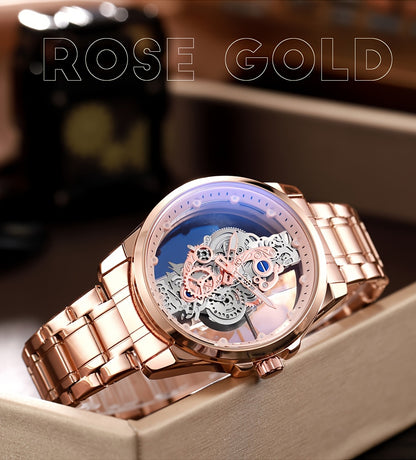 Men's Rose Golden Skeleton Luminous Quartz Watch