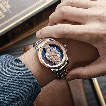 Men's Rose Golden Skeleton Luminous Quartz Watch