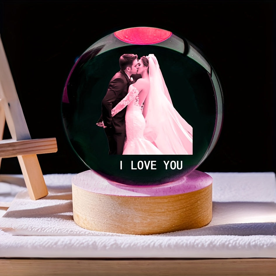 Custom Photo Crystal Glass Sphere with Wooden Base