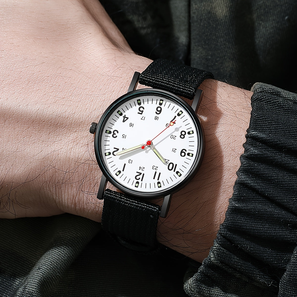 5pcs Men's Nylon Strap Quartz Watch Set