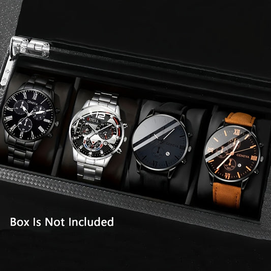 4pcs Men's Fashion Watch Set, Quartz Movement