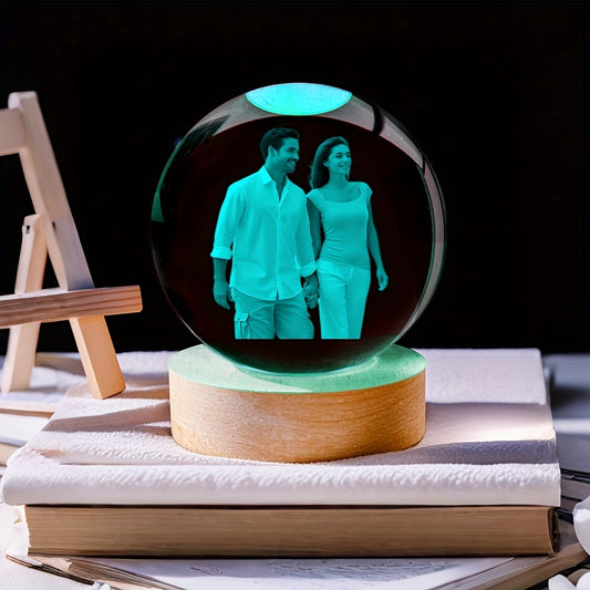 Custom Photo Crystal Glass Sphere with Wooden Base