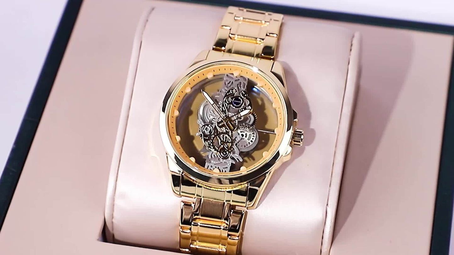 Men's Rose Golden Skeleton Luminous Quartz Watch