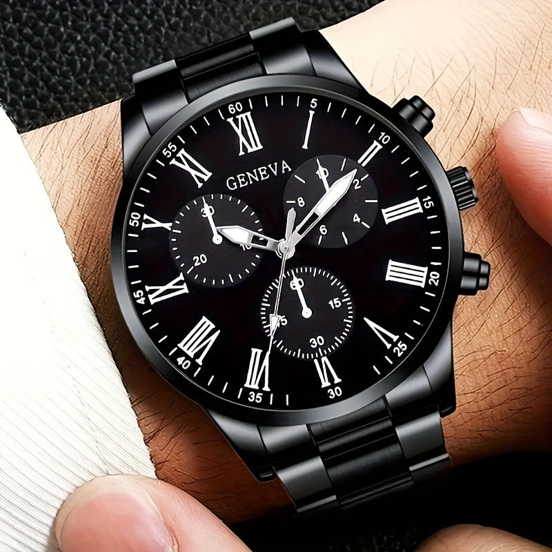 4pcs Men's Fashion Watch Set, Quartz Movement
