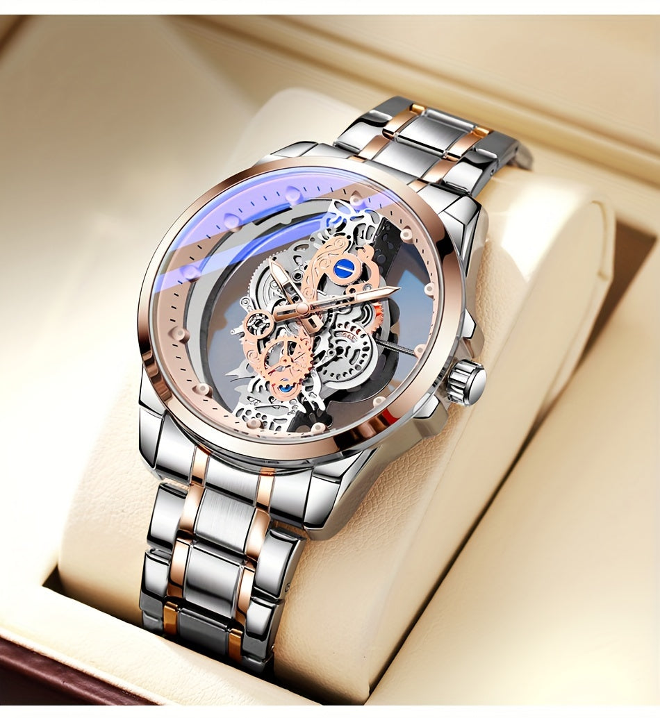 Men's Rose Golden Skeleton Luminous Quartz Watch