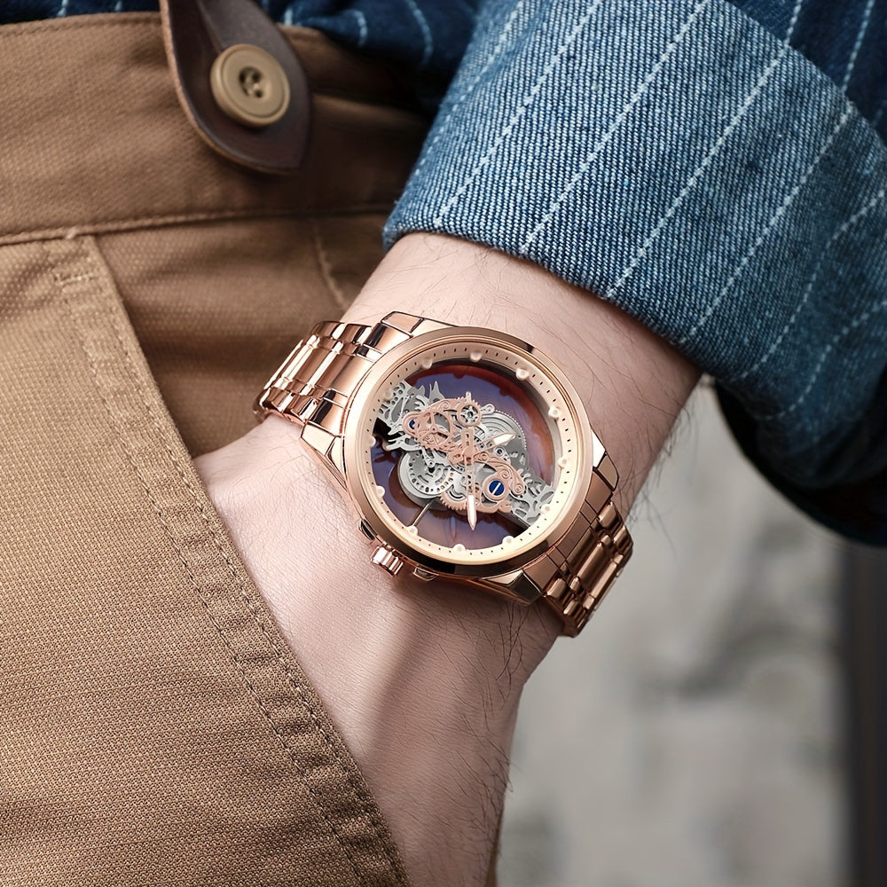 Men's Rose Golden Skeleton Luminous Quartz Watch