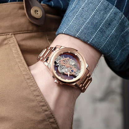 Men's Rose Golden Skeleton Luminous Quartz Watch