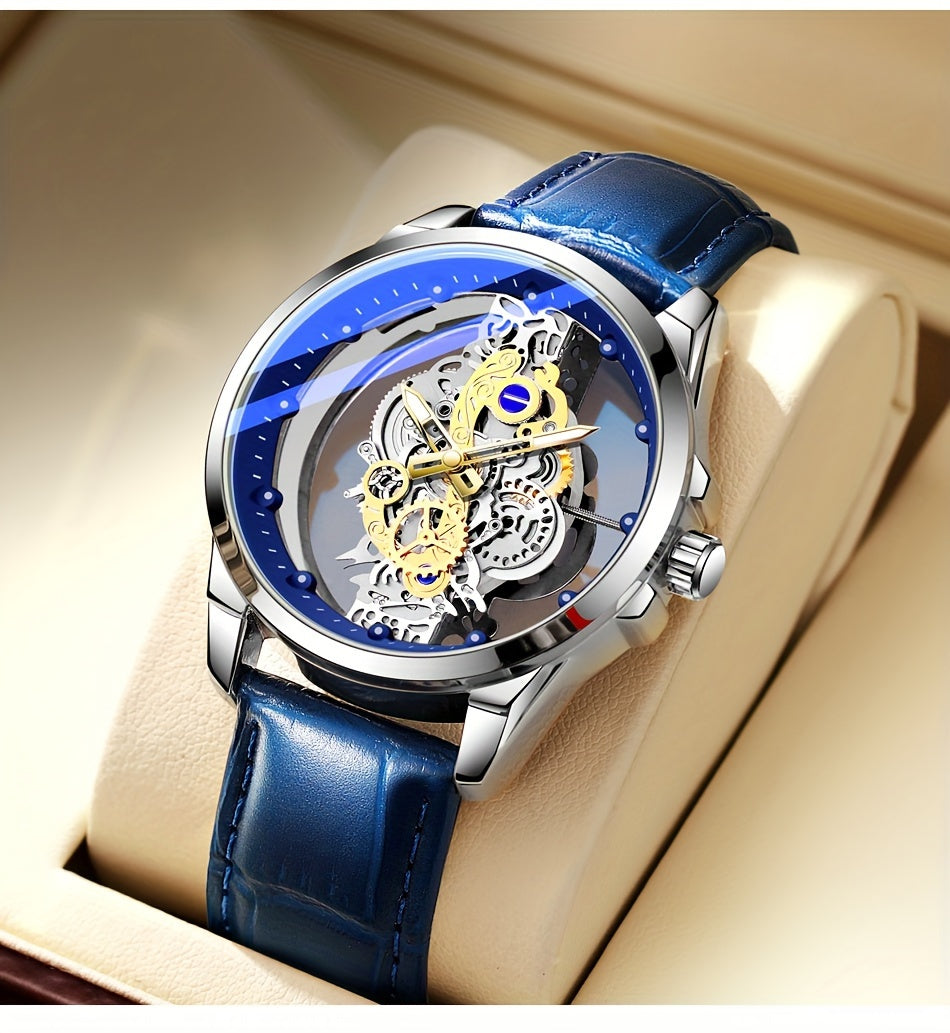 Men's Rose Golden Skeleton Luminous Quartz Watch
