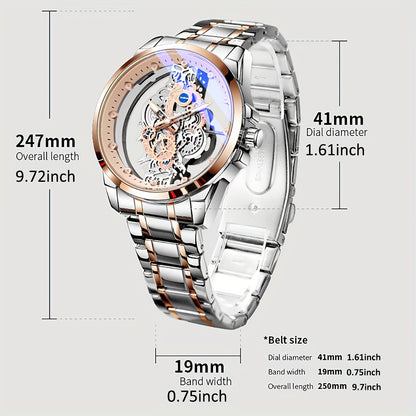Men's Rose Golden Skeleton Luminous Quartz Watch