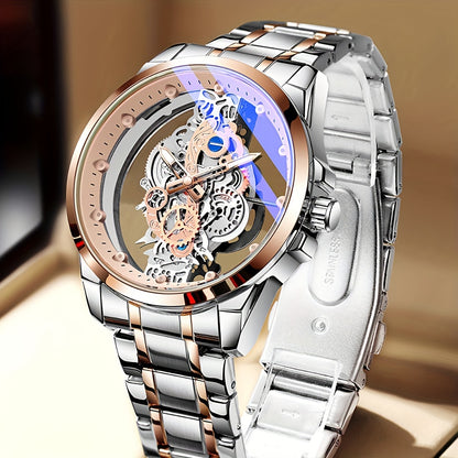 Men's Rose Golden Skeleton Luminous Quartz Watch
