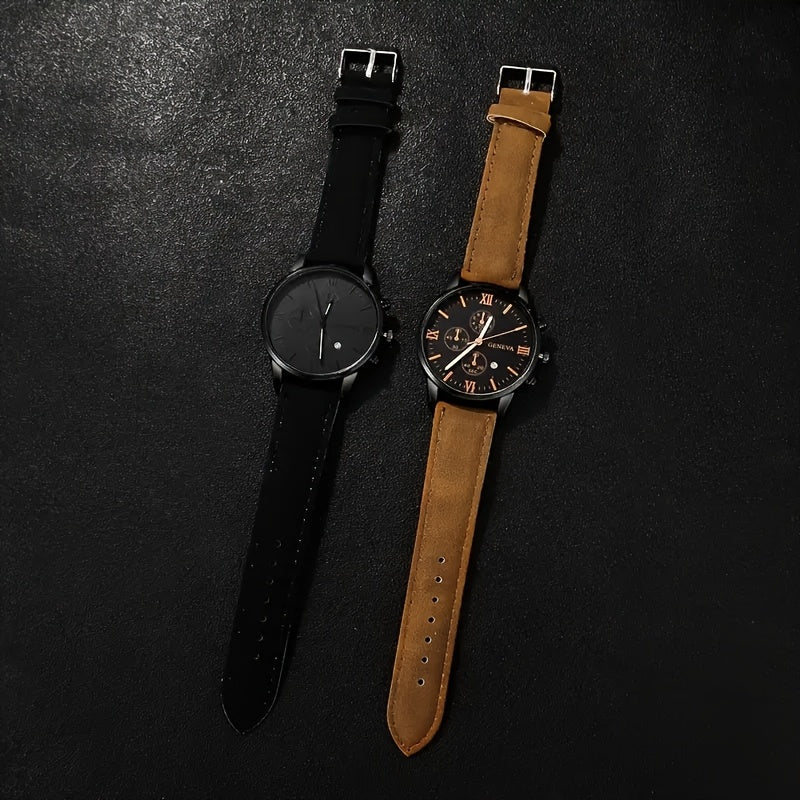 4pcs Men's Fashion Watch Set, Quartz Movement