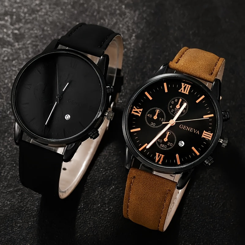 4pcs Men's Fashion Watch Set, Quartz Movement